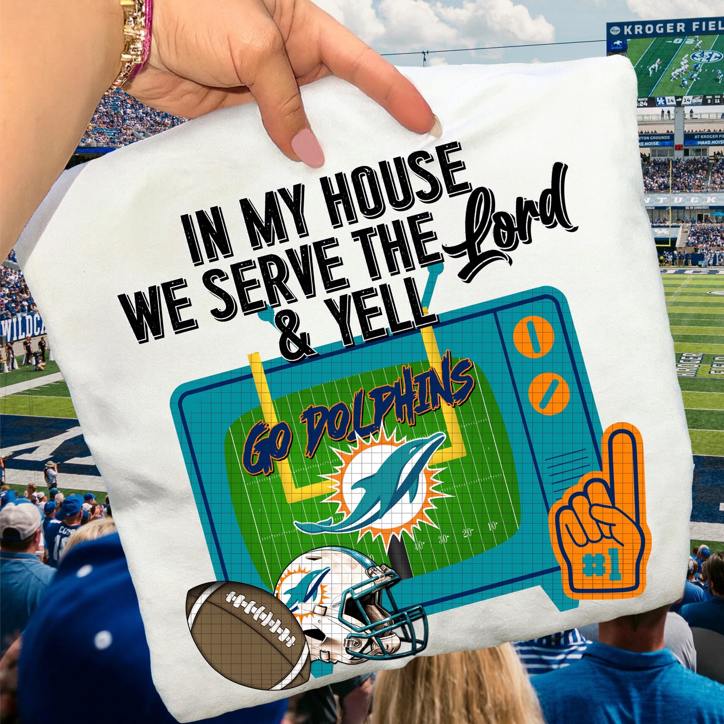 In My House We Serve the Lord and Yell Go Pro Football Teams (Choose Yours) 07639