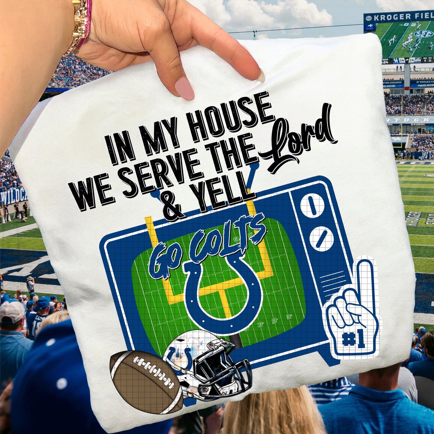 In My House We Serve the Lord and Yell Go Pro Football Teams (Choose Yours) 07639