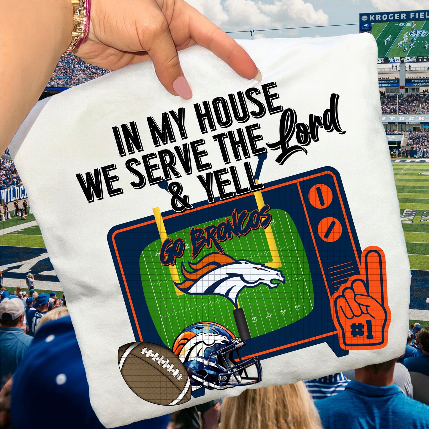 In My House We Serve the Lord and Yell Go Pro Football Teams (Choose Yours) 07639