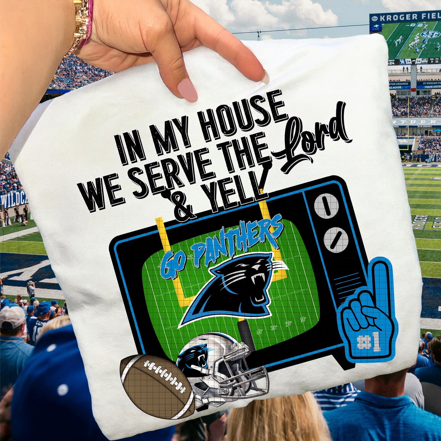 In My House We Serve the Lord and Yell Go Pro Football Teams (Choose Yours) 07639