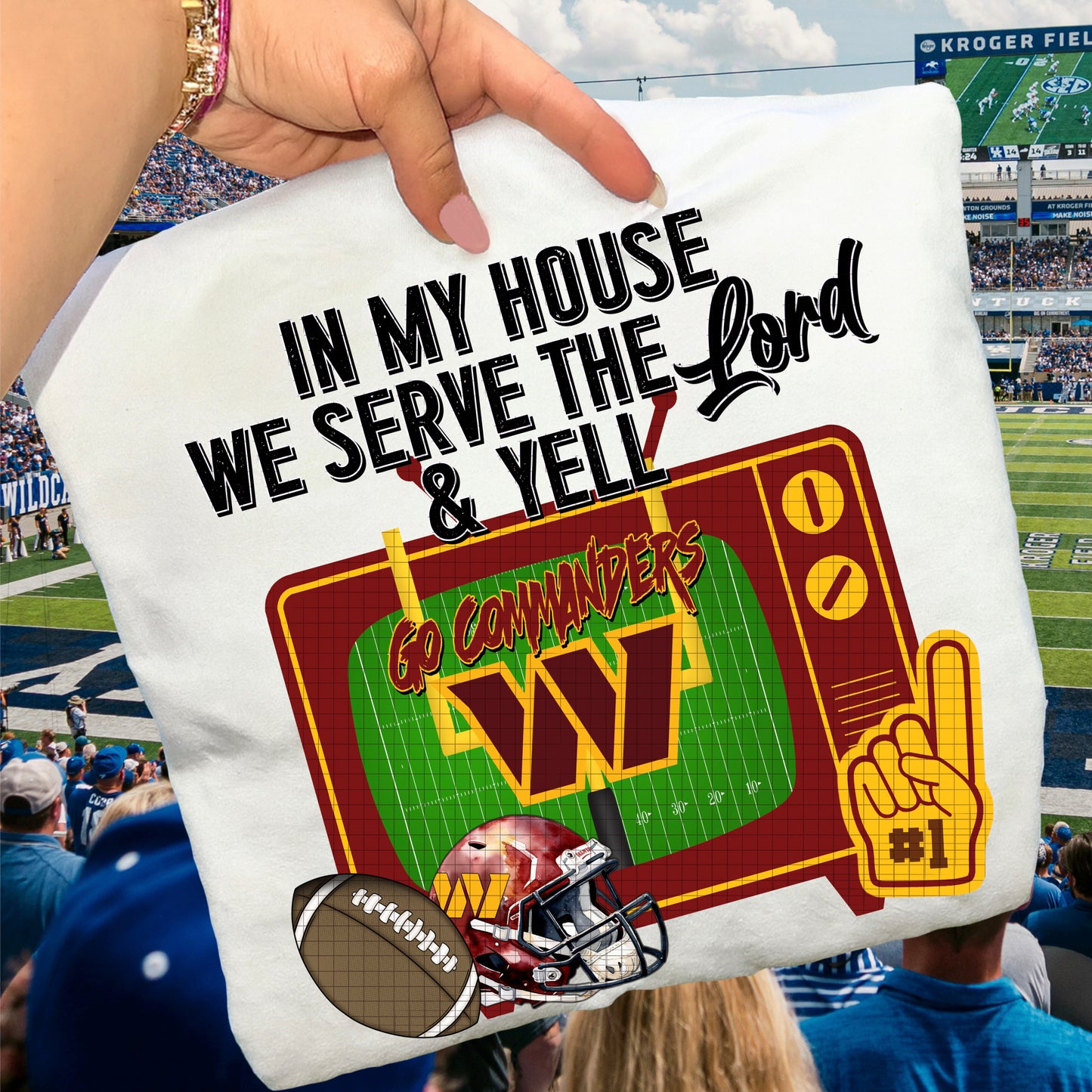 In My House We Serve the Lord and Yell Go Pro Football Teams (Choose Yours) 07639