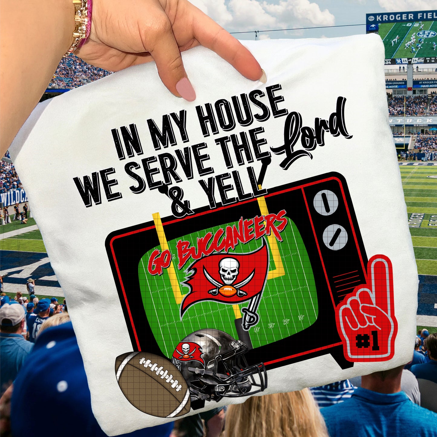 In My House We Serve the Lord and Yell Go Pro Football Teams (Choose Yours) 07639