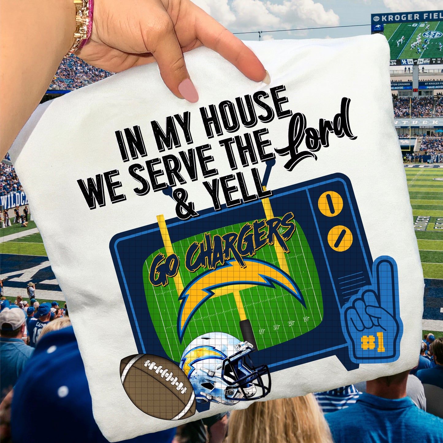 In My House We Serve the Lord and Yell Go Pro Football Teams (Choose Yours) 07639