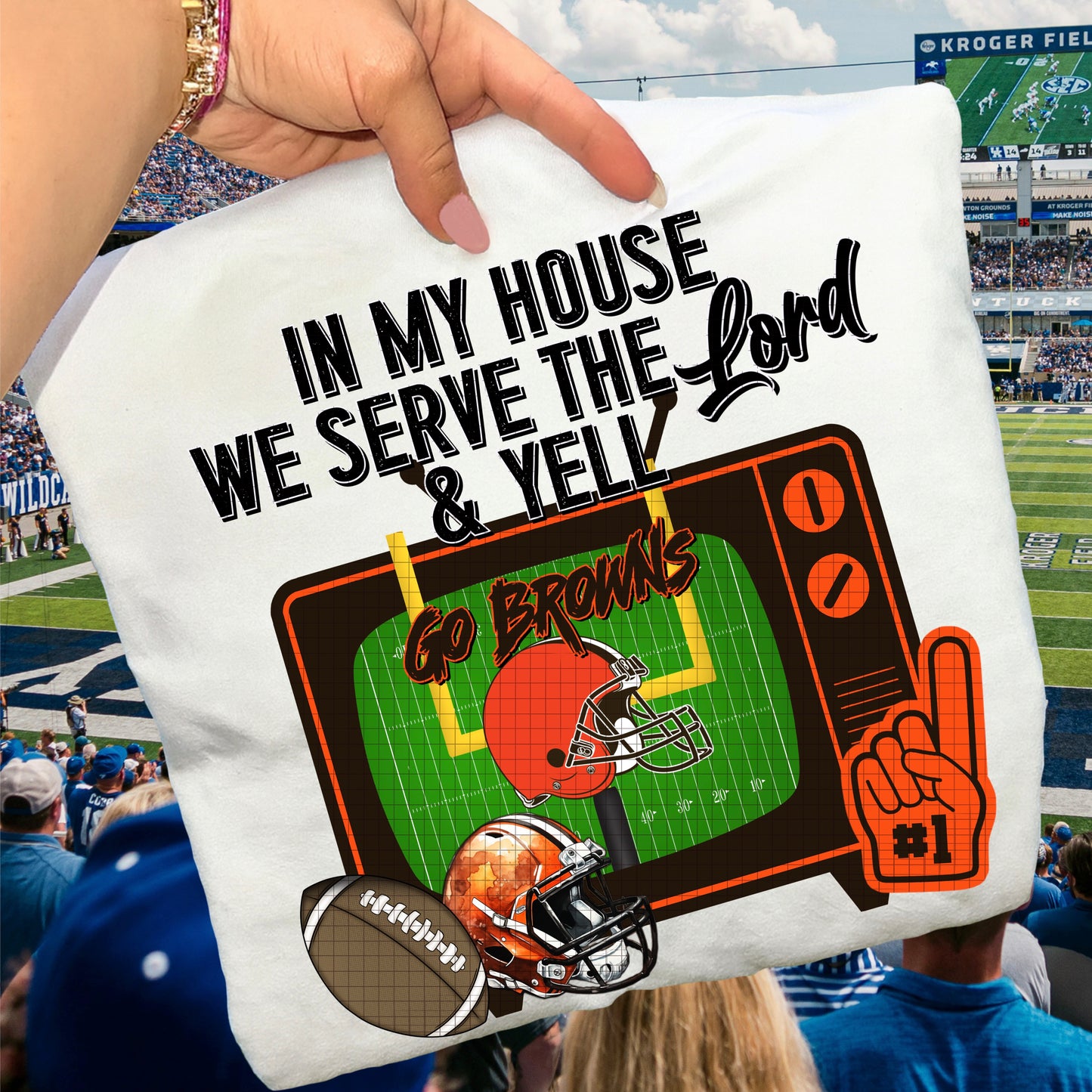 In My House We Serve the Lord and Yell Go Pro Football Teams (Choose Yours) 07639