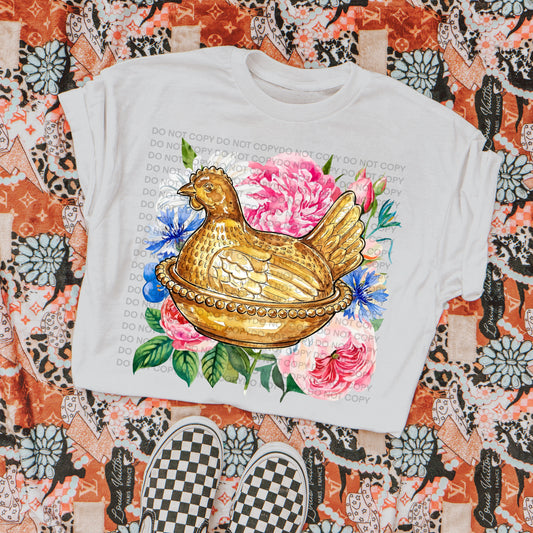 Vintage Floral Gold Hen 07624
