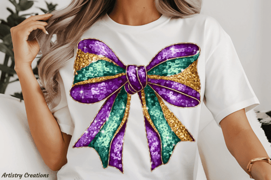 Mardi Gras Glitter Bow DTF Transfer 03721