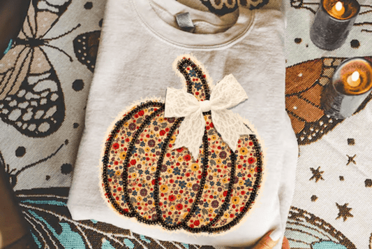 Patchwork Floral Pumpkin Lace Coquette Bow 01088