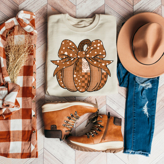 Patchwork Pumpkin Bow 00781