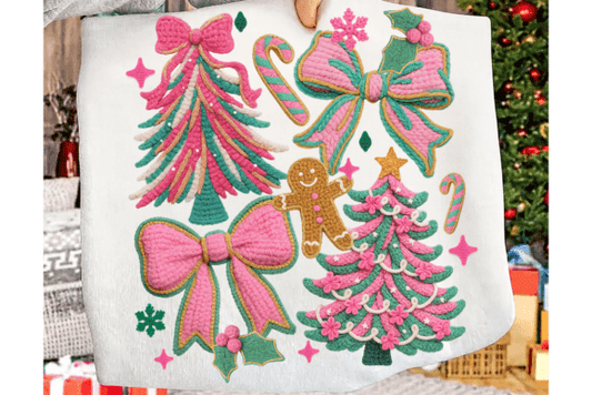 Pink Faux Yarn Christmas Tree Bows Collage 06726