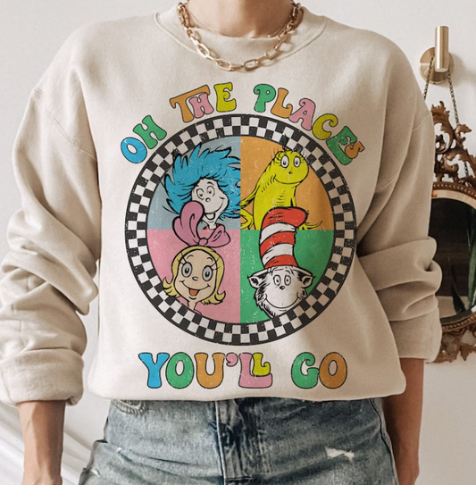 Oh the Places You'll Go Checkered Circle DTF Transfer 05384