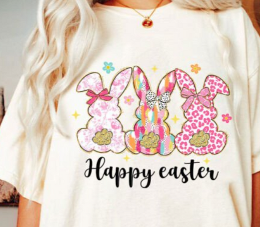 Happy Easter Bunny Trio Brushstroke Leopard 02863