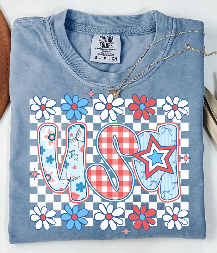 Preppy Floral USA Checkered 01789