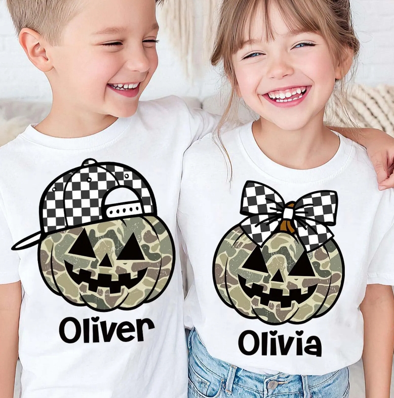 Camo Checkered Pumpkin Boy or Girl CUSTOM 01077