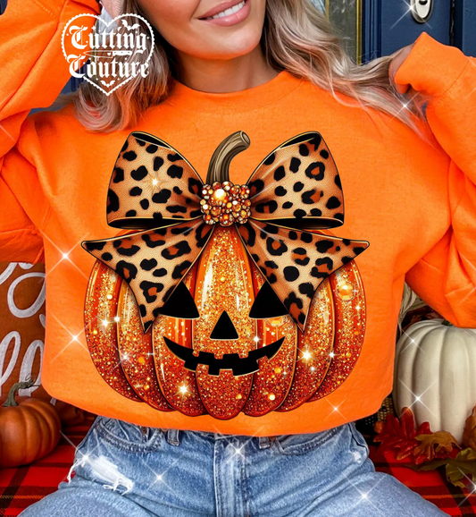 Faux Glitter Pumpkin Leopard Coquette 00813