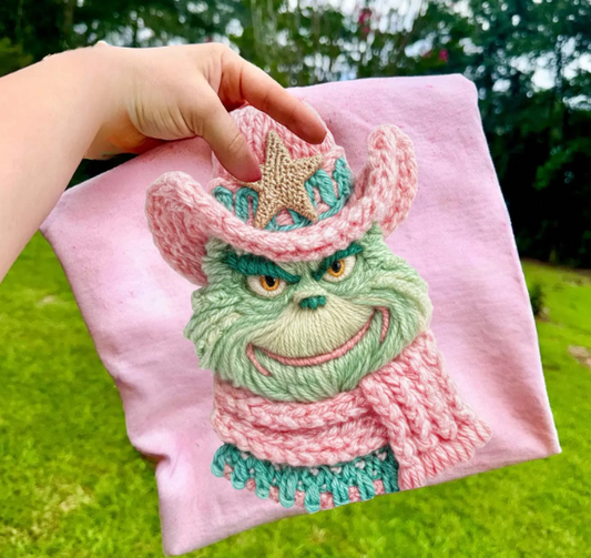Faux Yarn Pink Cowgirl Christmas Green Guy 06716