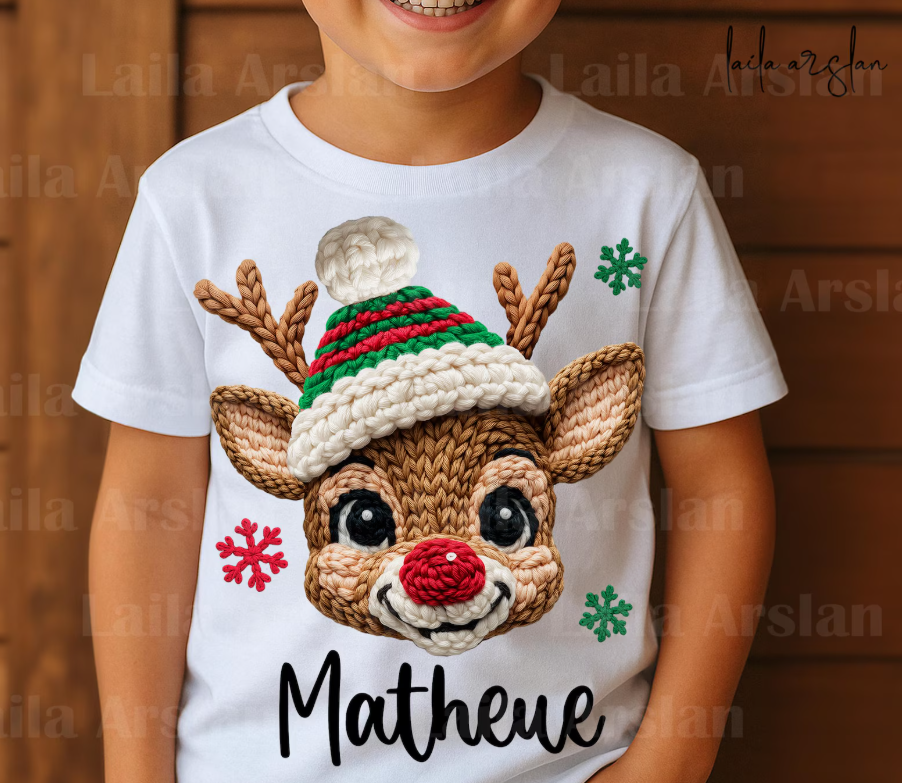 Custom Faux Yarn Reindeer Boy Girl 06724