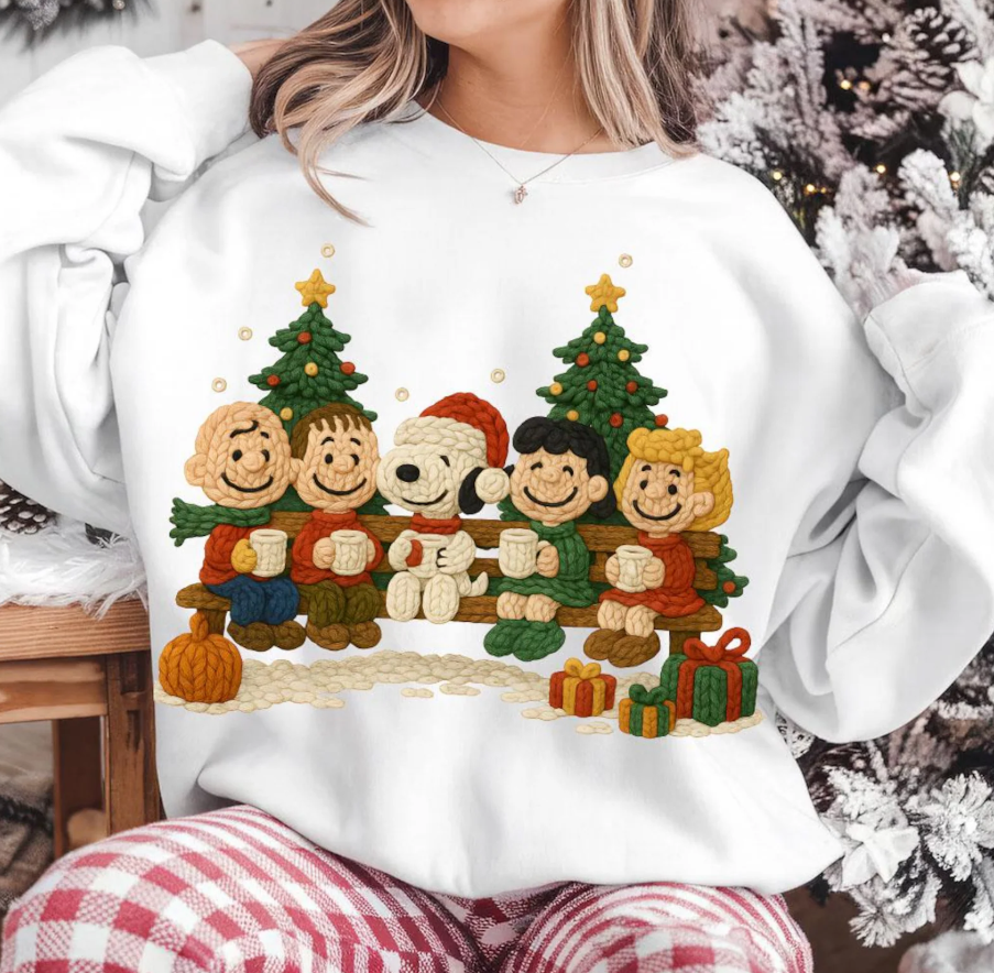 Faux Charlie Brown Friends Sitting on Bench 07039