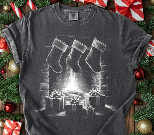 Grayscale Fireplace Stockings 07034