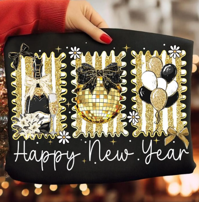 Happy New Year Doodle Frames White Text 07208