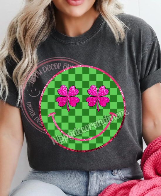Checkered Shamrock Smile Pink Green 07504