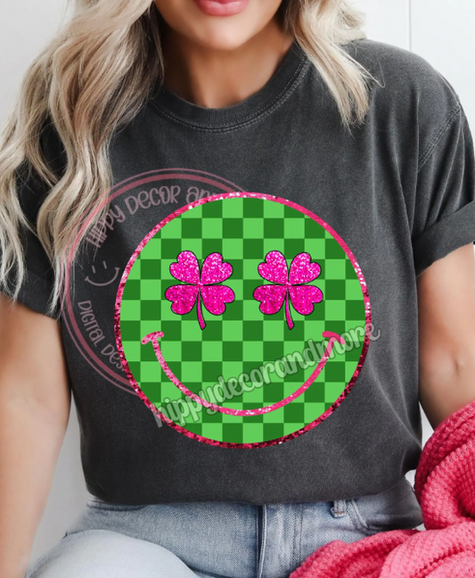 Checkered Shamrock Smile Pink Green 07504