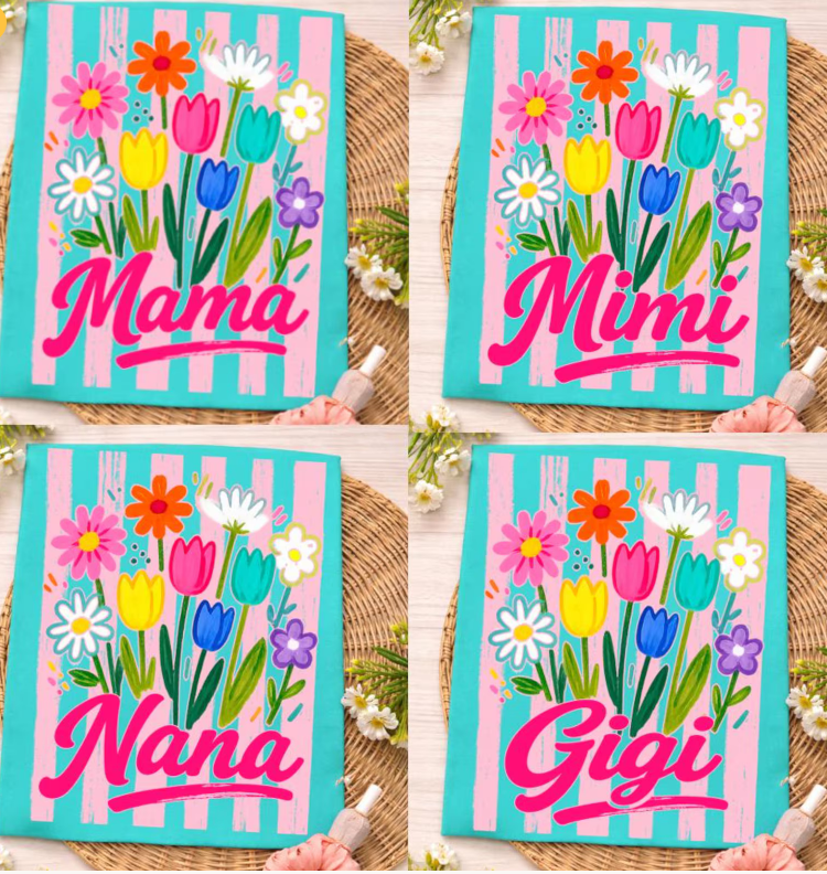 Floral Stripes Mama + Other Names (Choose Yours) 08150
