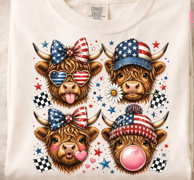 Patriotic Highland Cow Grid 08496