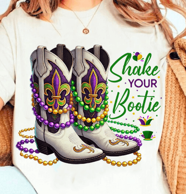 Shake Your Bootie Mardi Gras Cowboy DTF Transfer 03717