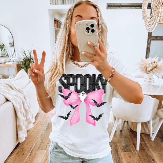 Spooky Pink Bow Ghost & Bats 04944