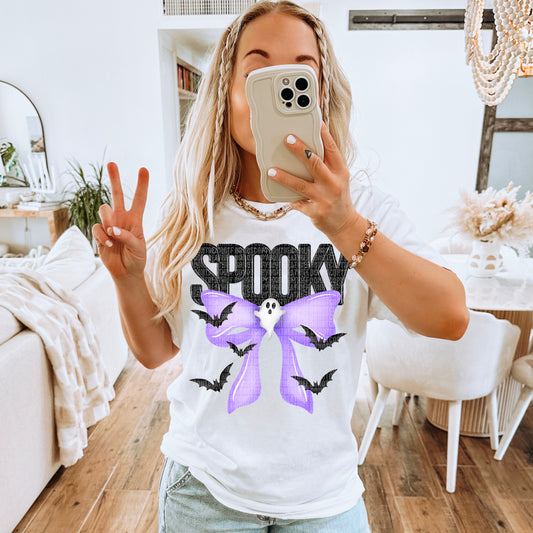 Spooky Purple Bow Ghost & Bats 04943