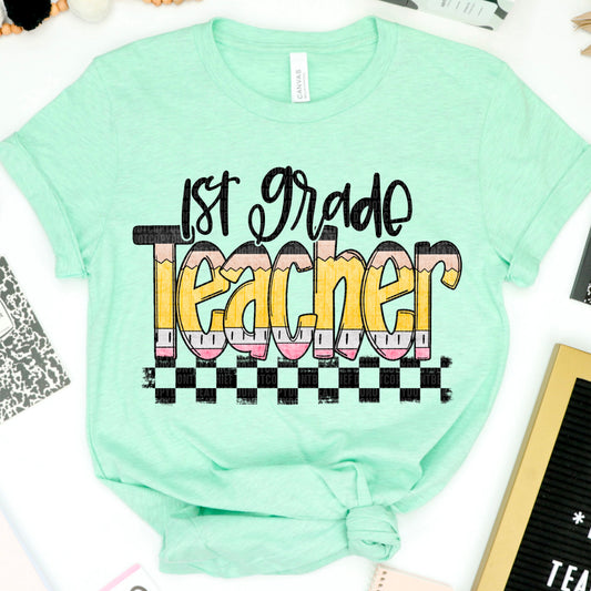 1st Grade Teacher Pencil Checkered 05017