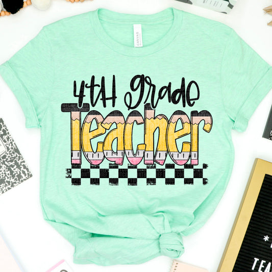 4th Grade Teacher Pencil Checkered 05014