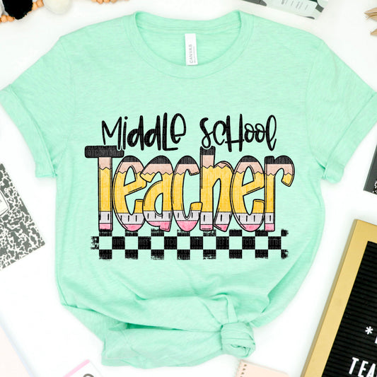 Middle School Teacher Pencil Checkered 05009