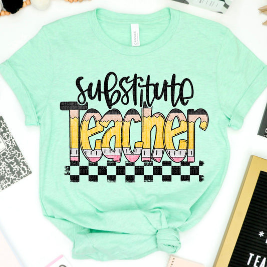Substitute Teacher Pencil Checkered 05020