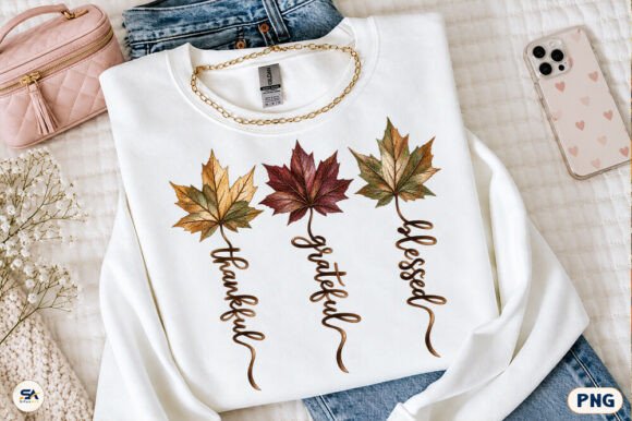 Thankful Grateful Blessed Leaves 09586