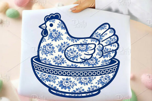 Vintage Blue Floral Hen 07586