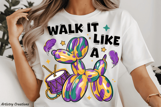 Walk It Like A Dog Mardi Gras DTF Transfer 03716
