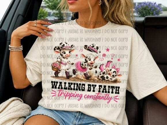 Walking by Faith Tripping Constantly Pink Cow 08940