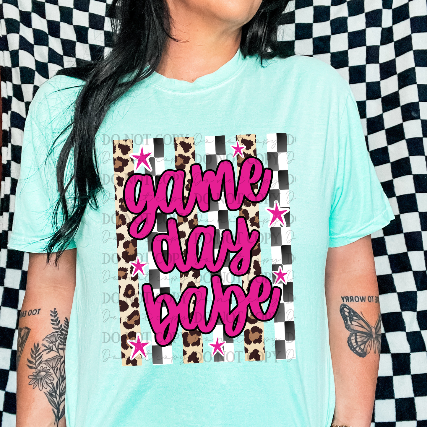 Pink Game Day Babe Leopard Checkered Stripes 07755