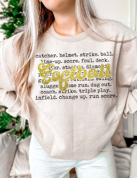Faux Softball Words DTF Transfer 05296