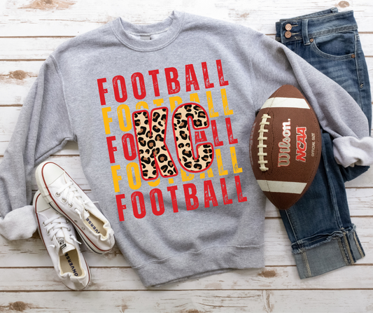 KC Football Stacked Leopard DTF Transfer 06385