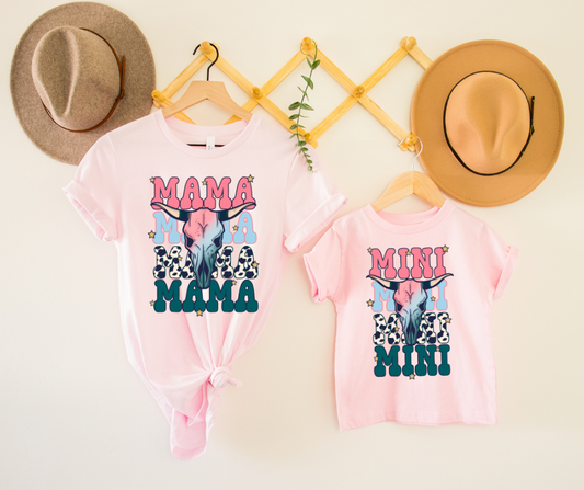 Mama Mini Stacked Bull Skull DTF Transfer 06293