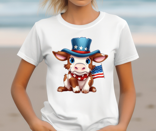 Patriotic Brown Cow DTF Transfer 06246