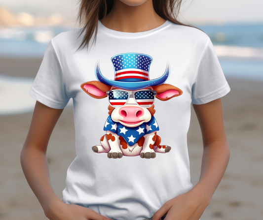 Patriotic Spotted Cow with Sunglasses DTF Transfer 06240