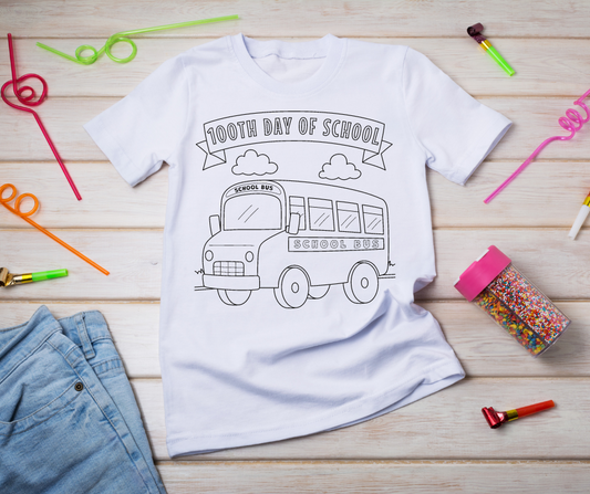 100th Day of School Bus Coloring DTF Transfer 06477