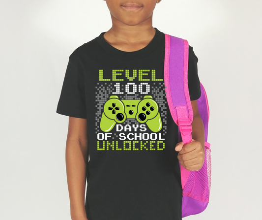 Level 100 Days of School Unlocked Green DTF Transfer 06473