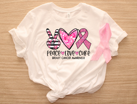 Peace Love Cure Breast Cancer Awareness DTF Transfer 06611