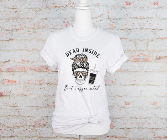 Dead Inside But Caffeinated Leopard Print DTF Transfer 06599