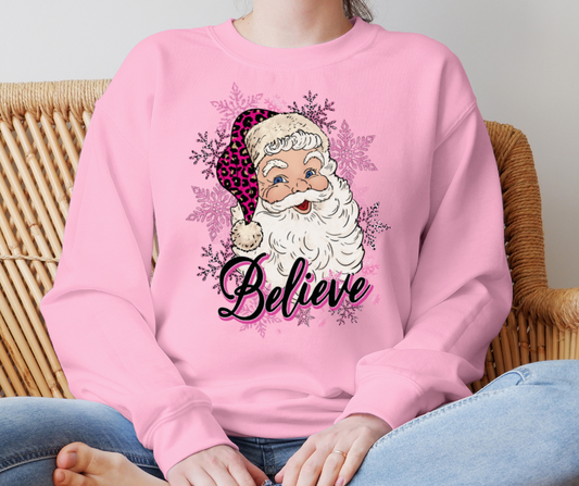 Pink Leopard Santa Believe DTF Transfer 06582