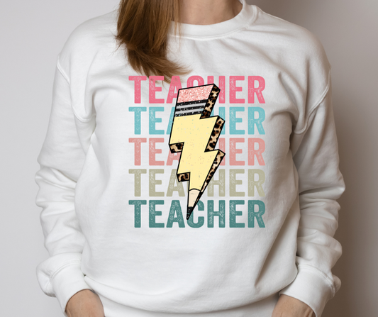 Stacked Teacher Pencil Bolt DTF Transfer 06515